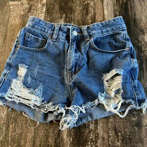 khaki blue ripped jeans shorts